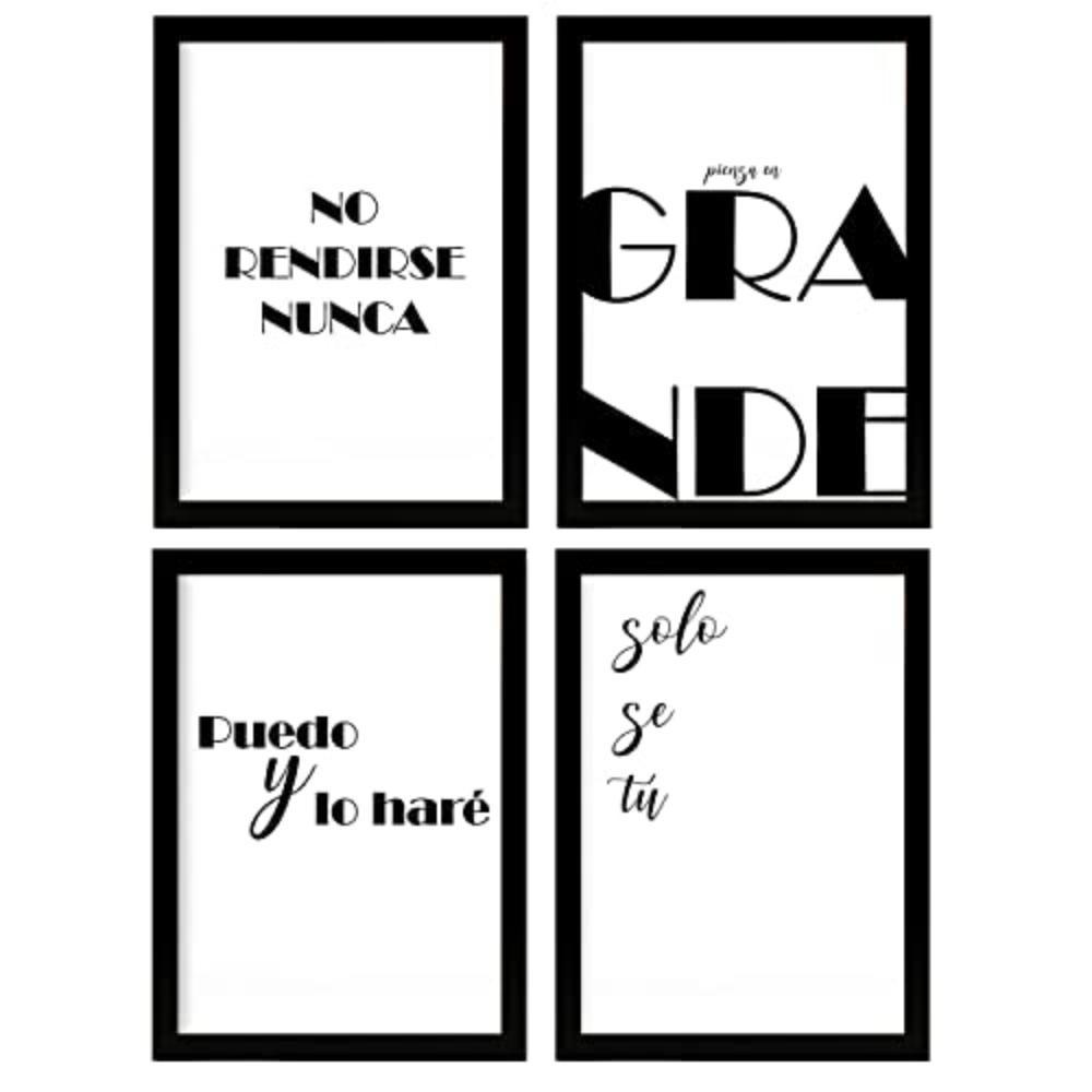 POSTER Set mit 4 Nachdenken TypografieStil A4 Schwarzer Rahmen - Schwarz, Papier (29.7/3cm) - Nacnic