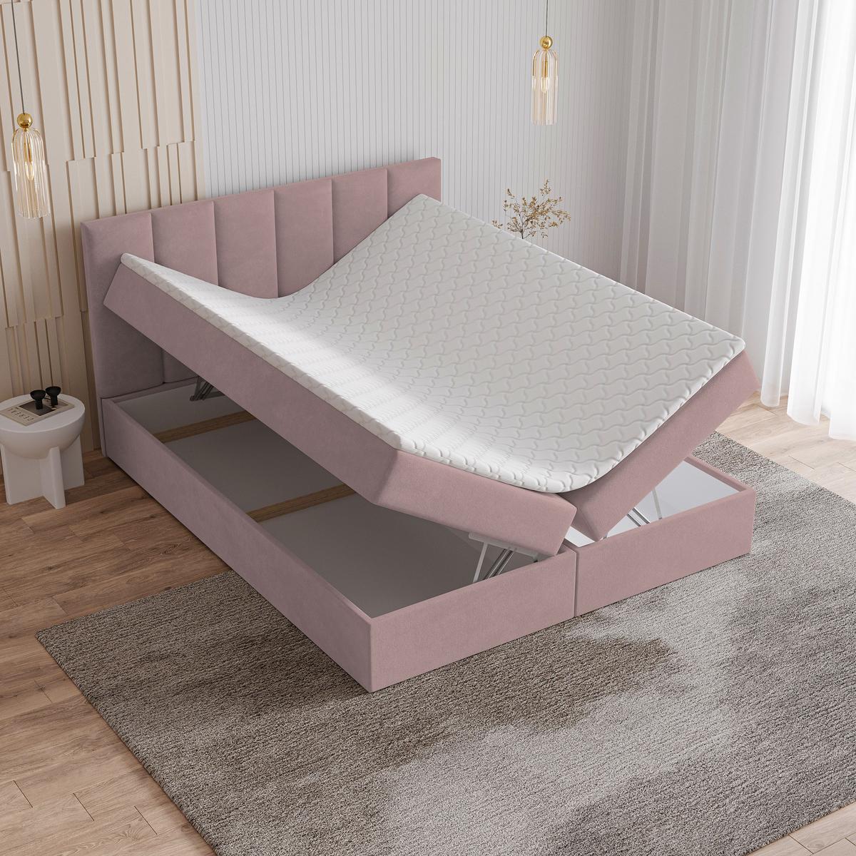 BOXBETT MERIL 180x200 cm mit Matratze und Topper - Rosa - Rosa, Holz (180/200cm) - MASSENO