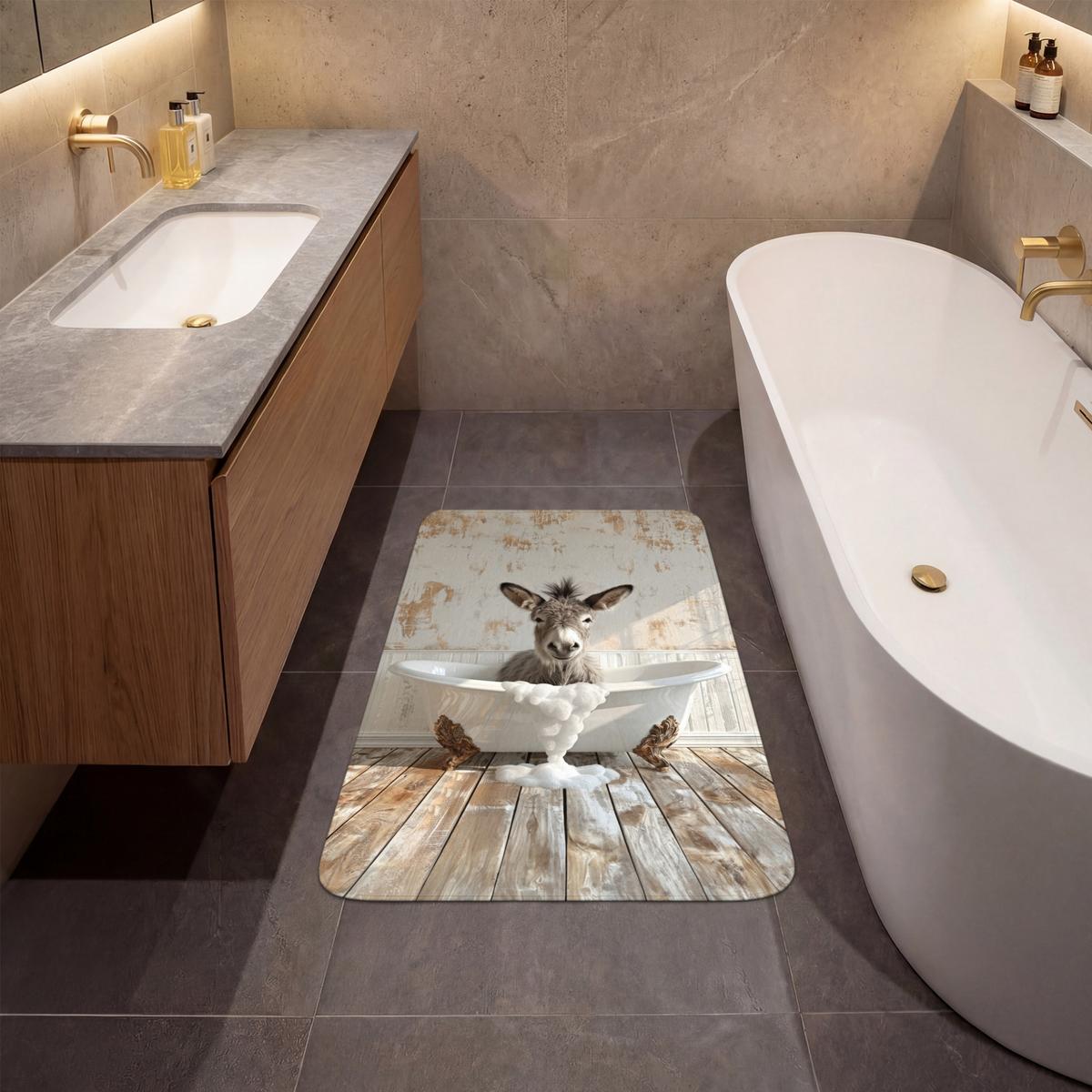 BADEMATTE Esel - Tiere - Badewanne - Schaumstoff 60x90 cm - Creme, Textil (60/90cm) - OnlyWow