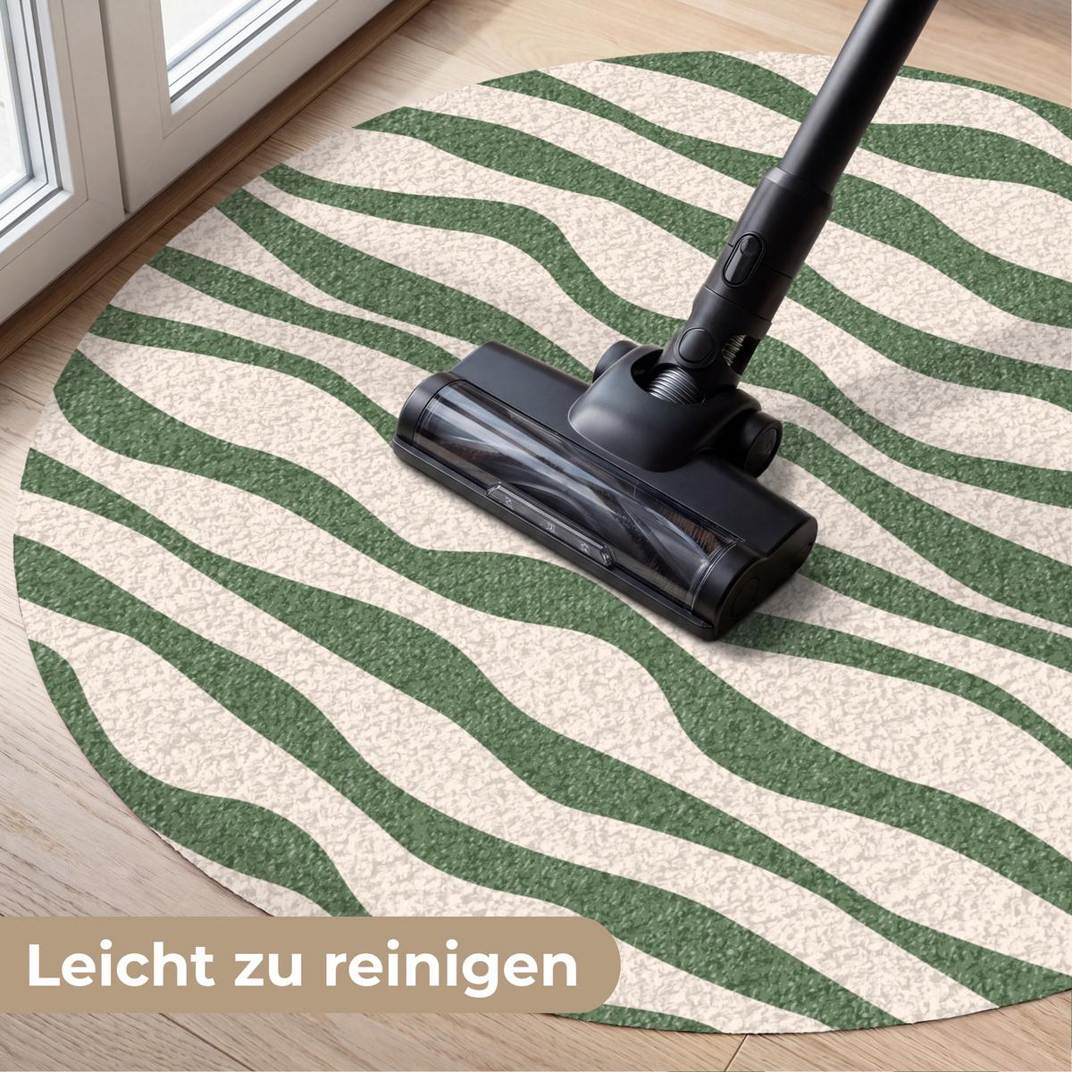 FUSSMATTE Wellenlinien - Beige - Grün - Streifen - Abstrakt Fußabtreter 90x90 cm - Dunkelgrün, Kunststoff (90/0.4cm) - MuchoWow