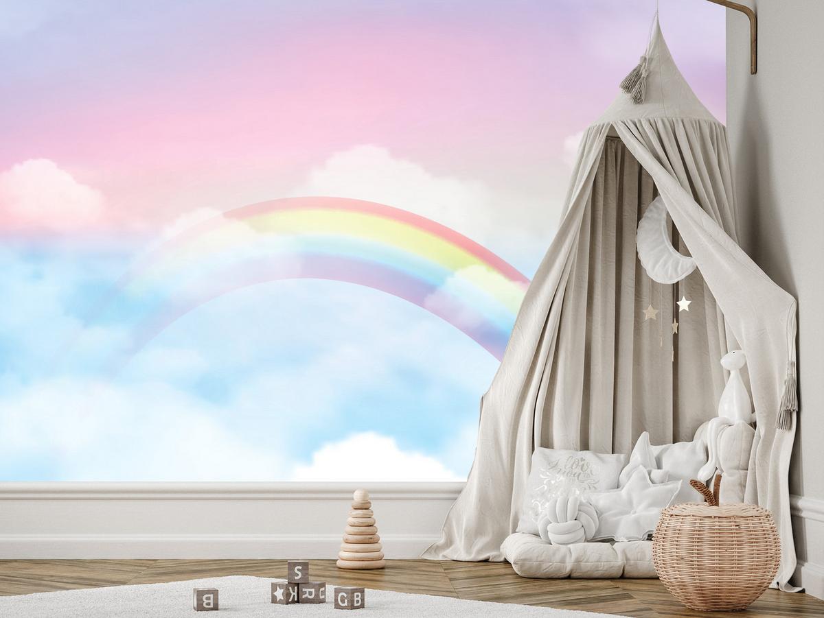 FOTOTAPETE für Schlafzimmer Regenbogen Rosa Himmel Wolken 150x105 - Blau/Gelb, Papier (150/105cm) - Muralo