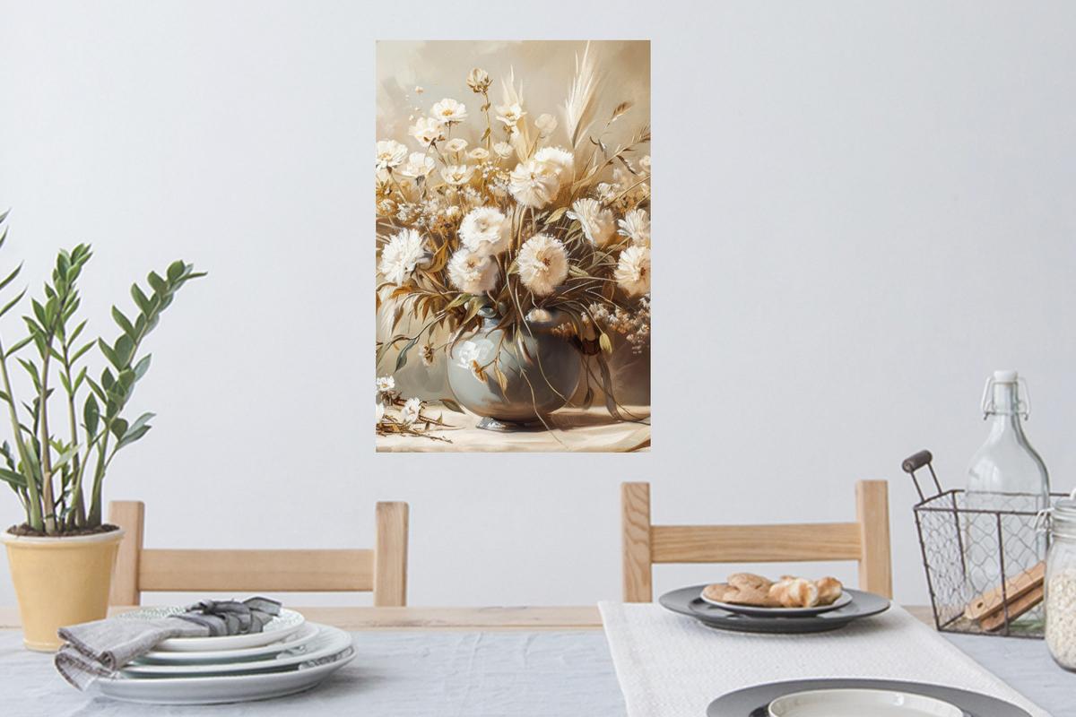 WANDTATTOO Blumen - Vase - Stilleben - Beige Wandbild 40x60 cm - Creme, Kunststoff (40/60/0.1cm) - MuchoWow