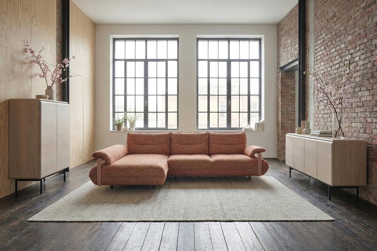 ECKSOFA ANISSA Braun Flachgewebe - Schwarz/Braun, Kunststoff/Textil (297/185cm) - KAWOLA