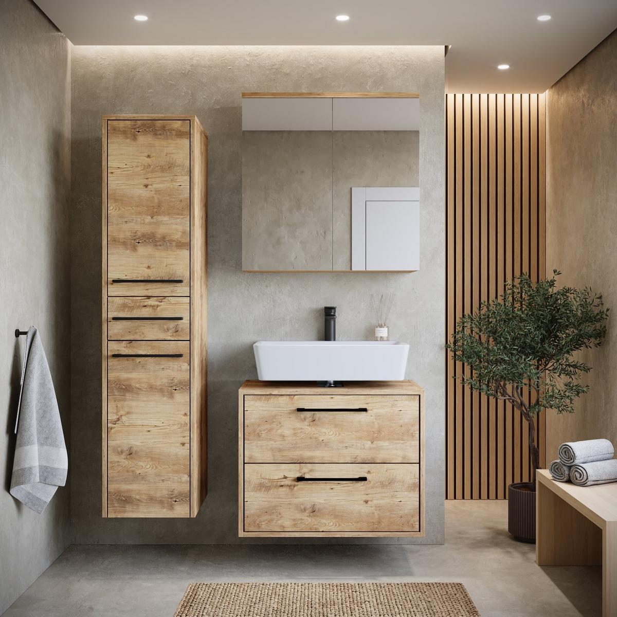 BADMÖBEL-SET Florence 3 Teile Kastanien Eiche - 60 x 35 x 51 cm - Eichefarben, Holz (60/51/35cm) - Badplaats
