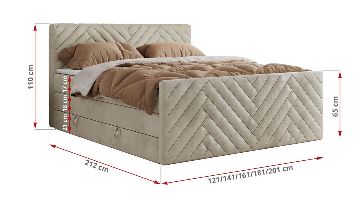 BOXSPRINGBETT PARIS KING DUO - 120/200 - Beige Velvet - H3 - Beige, Holz/Textil (120/200cm) - MKS