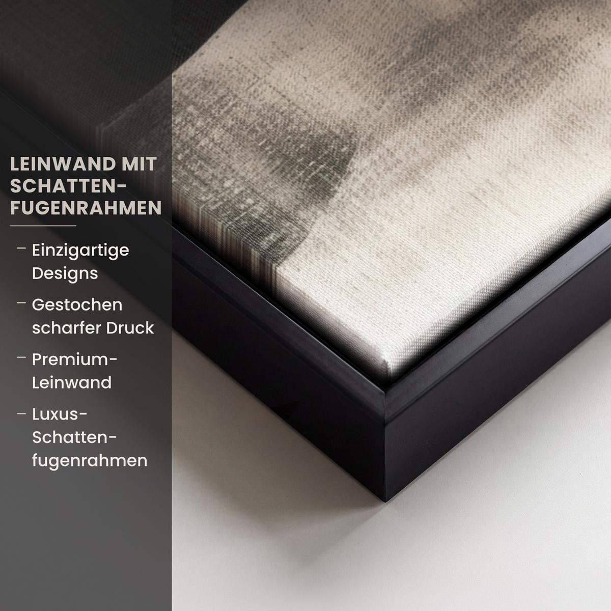 LEINWAND Bilder mit Rahmen - Abstrakt - Wellen - Schwarz - Verwittert - 70x50 - Trüffeleichefarben, Textil (70/50cm) - MuchoWow