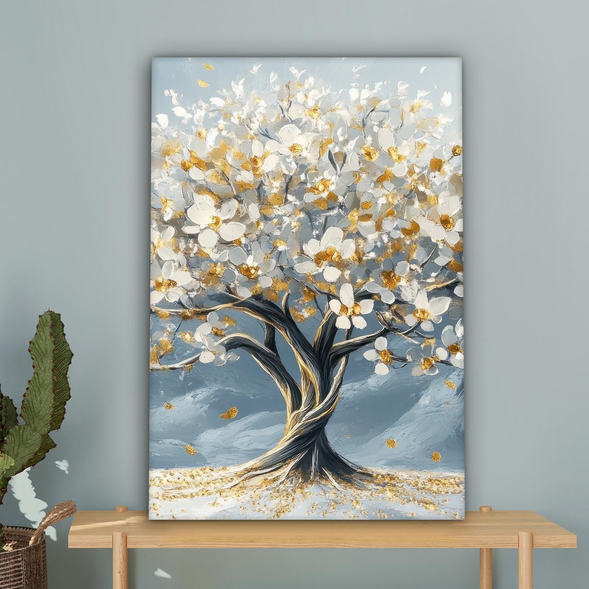 LEINWANDBILD Baum - Winter - Baum des Lebens - Modern - Gold Wanddeko 40x60 cm - Goldfarben, Textil (40/60cm) - MuchoWow