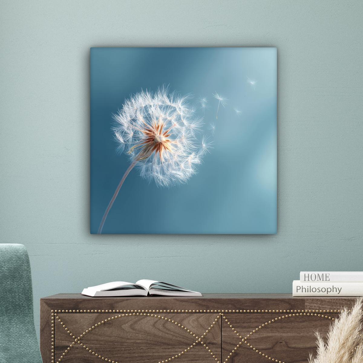 LEINWANDBILD Löwenzahn - Wind - Blau Wandbild Wohnzimmer 50x50 cm - Blaugrau, Textil (50/50cm) - MuchoWow