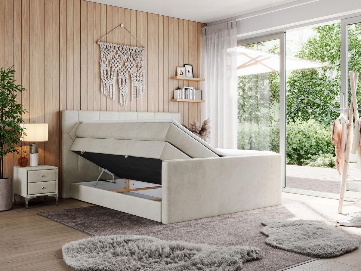 BOXSPRINGBETT KING EIGAR 200/200 Beige Velvet - H4 - Beige, Holz/Textil (200/200cm) - MKS