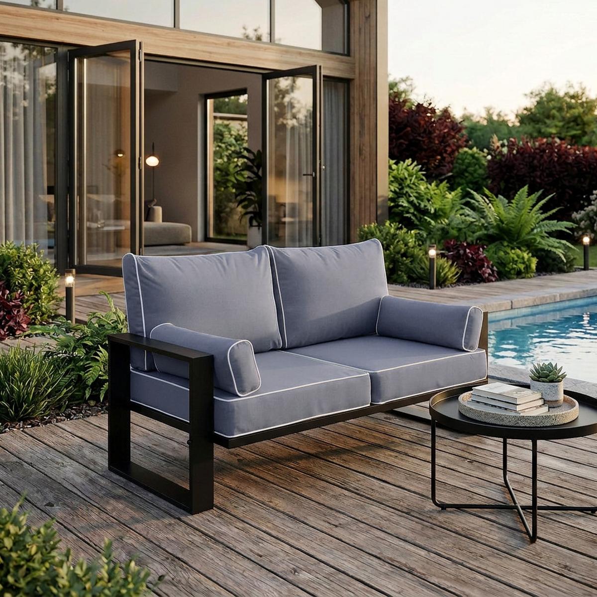 LOUNGESOFA 2-Sitzer Verdino mit Metallrahmen 150 cm Blaugrau - Blaugrau, Metall (150/90/87cm) - Beautysofa