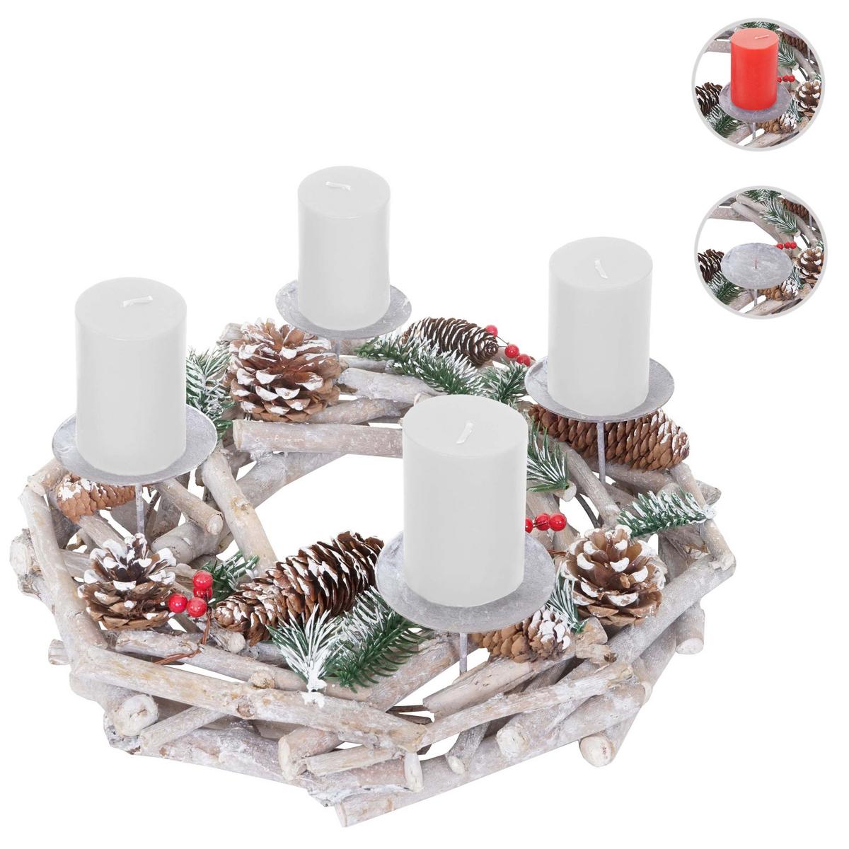 ADVENTSKRANZ RUND HOLZ KERZEN WEIß Weiß - Weiß, Holz (35/11cm) - MCW