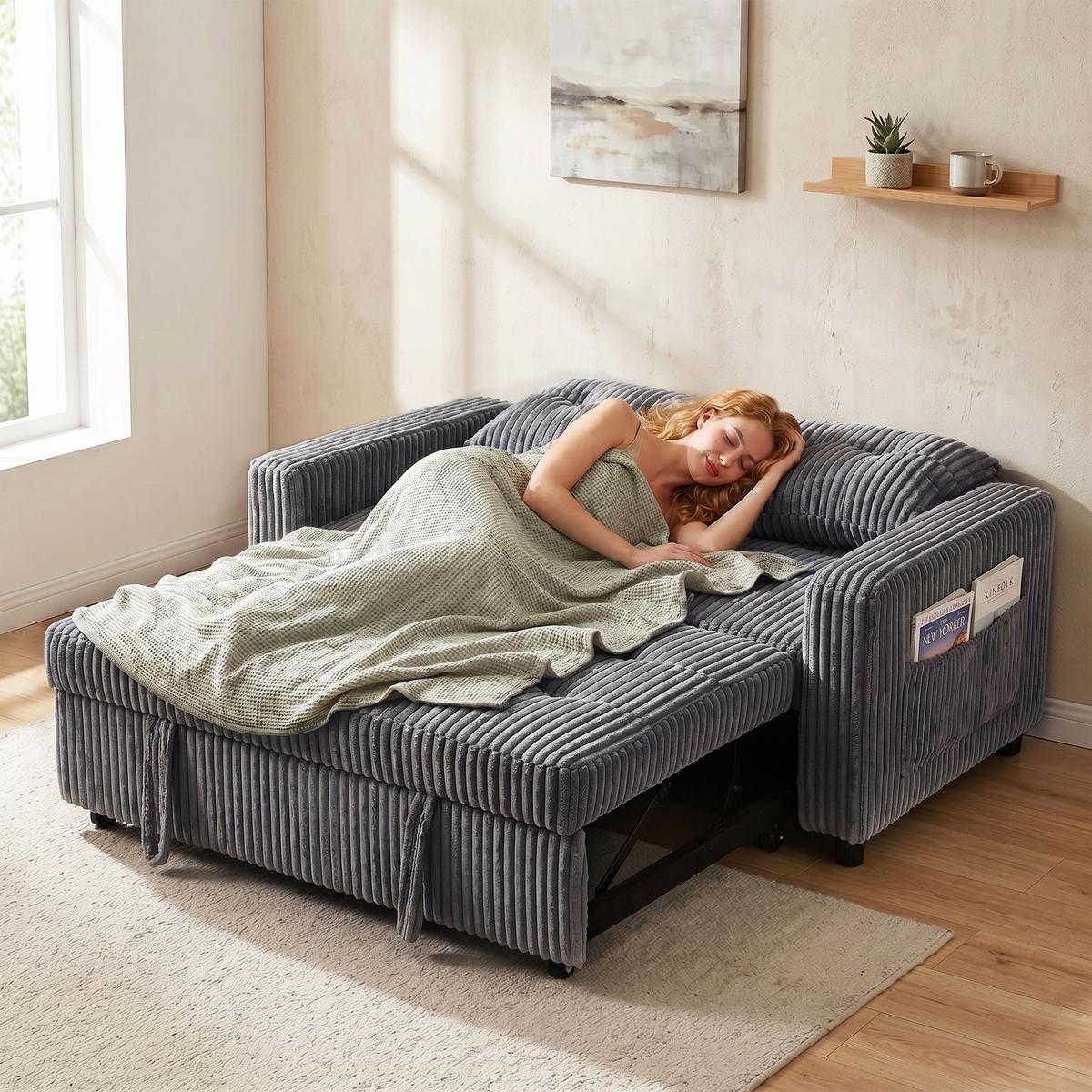 SCHLAFSOFA Polyester Stahl Dunkelgrau - Dunkelgrau/Hellgrau, Holz/Kunststoff (90/91/157cm) - HOMCOM