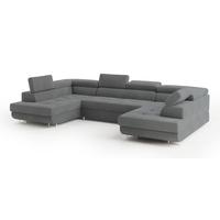 WOHNLANDSCHAFT RAGGIO Grau Velours-Stoff mit Schlaffunktion - Grau, Holz (336/90/202cm) - MASSENO