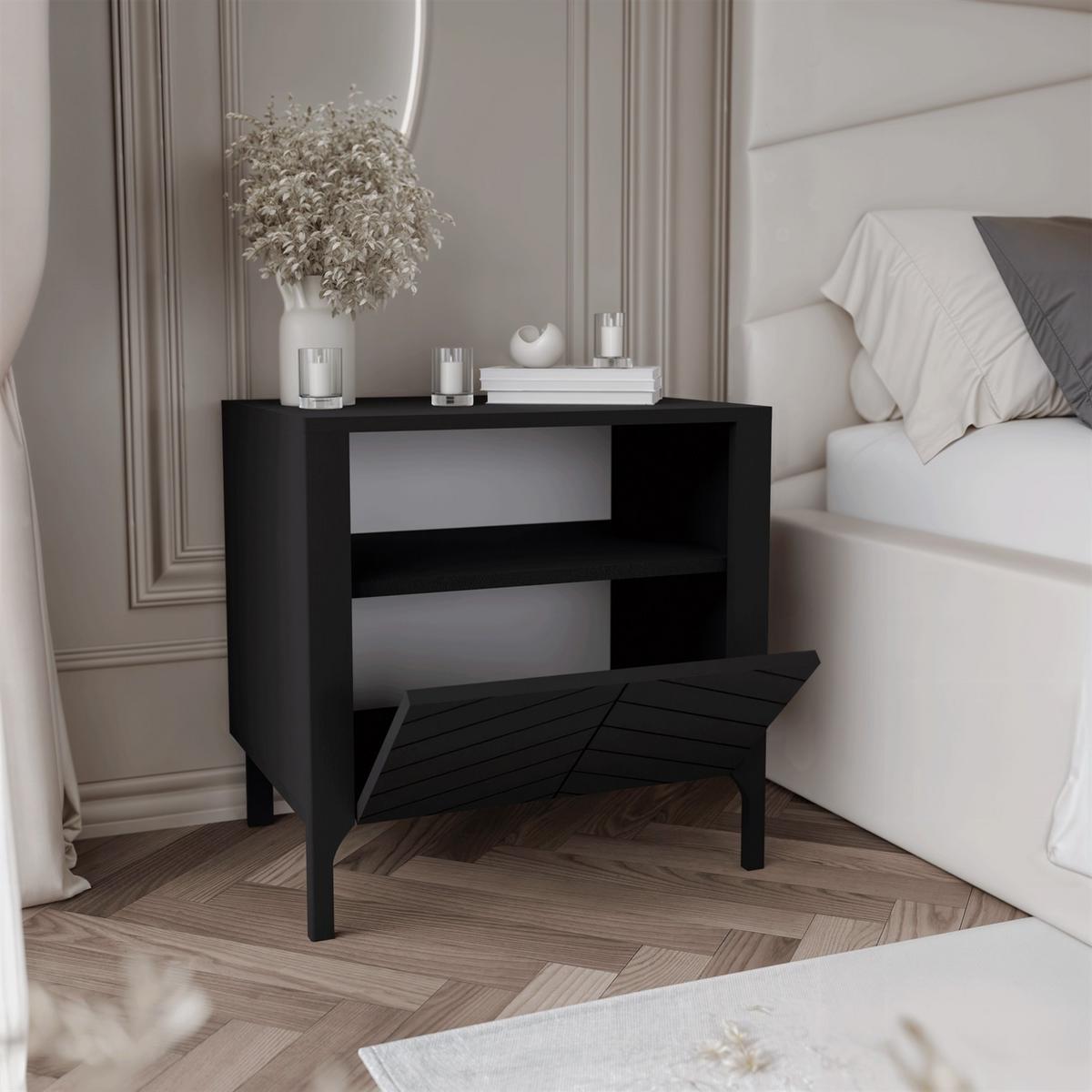 NACHTTISCH LUMI, Schwarz - Schwarz, Holzwerkstoff (54/57/41cm) - Lookway