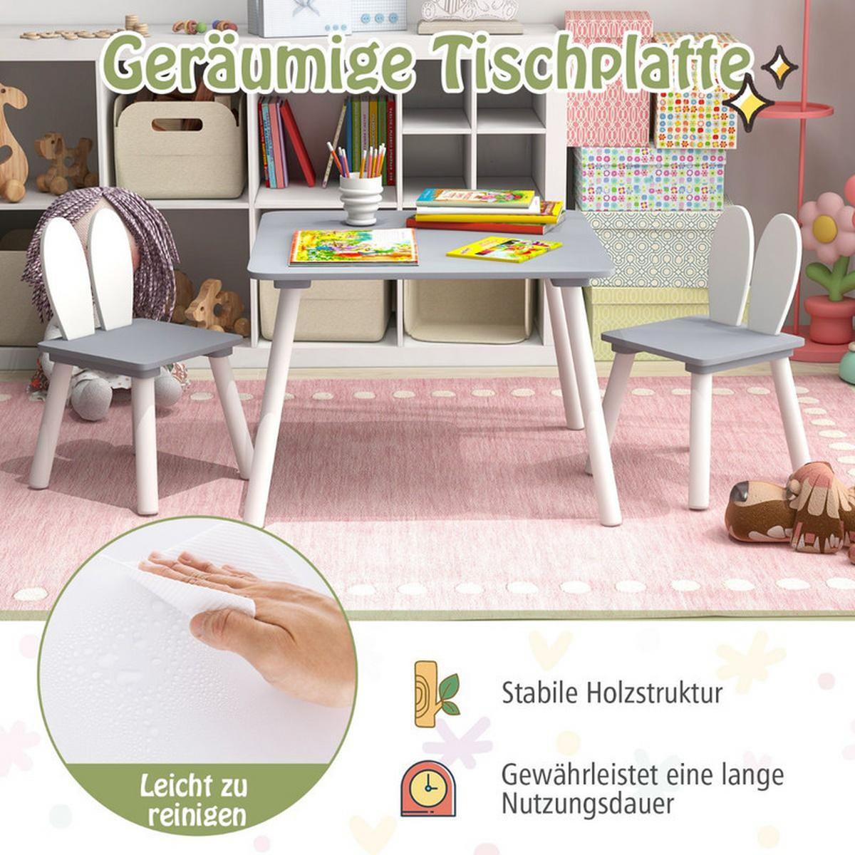 KINDERTISCH mit 2 Stühlen grau(3-tlg) - Grau, Holzwerkstoff (62/43/62cm) - COSTWAY