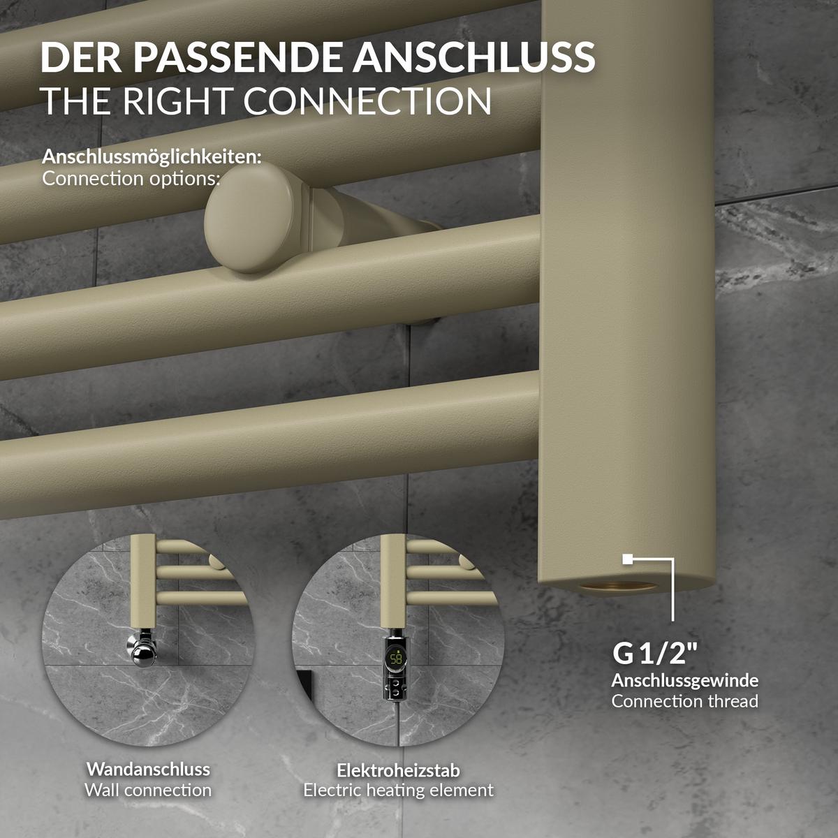 HANDTUCHHEIZKÖRPER 400 x 1200 mm Beige Badheizkörper gerade mit Seitenanschluss - Beige, Metall (40/120/3cm) - LuxeBath
