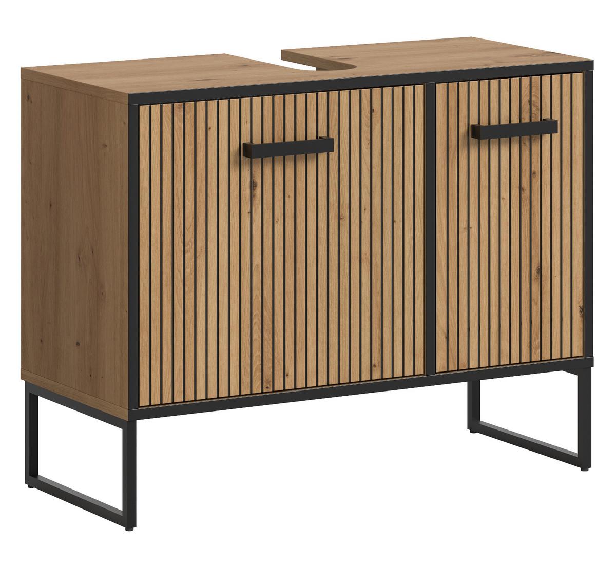 WASCHBECKENUNTERSCHRANK Eiche Artisan, schwarz 80 cm, Badezimmer Unterschrank mit Soft-Close - Schwarz/Eiche Artisan, Holzwerkstoff/Kunststoff (80/63/36cm) - Inn.Furn