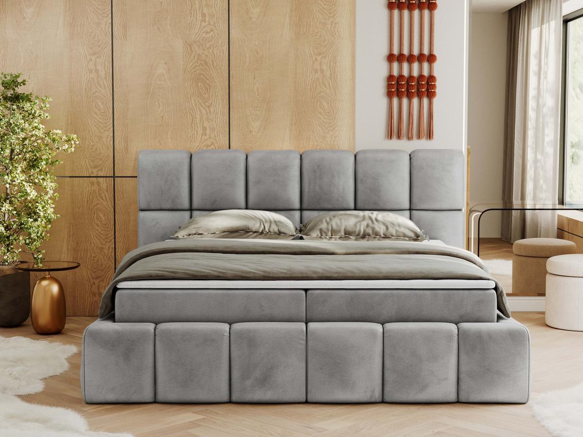 BOXBETT NIRA 180/200 - Hellgrau Velvet - H4 - Hellgrau, Holz/Textil (180/200cm) - MKS