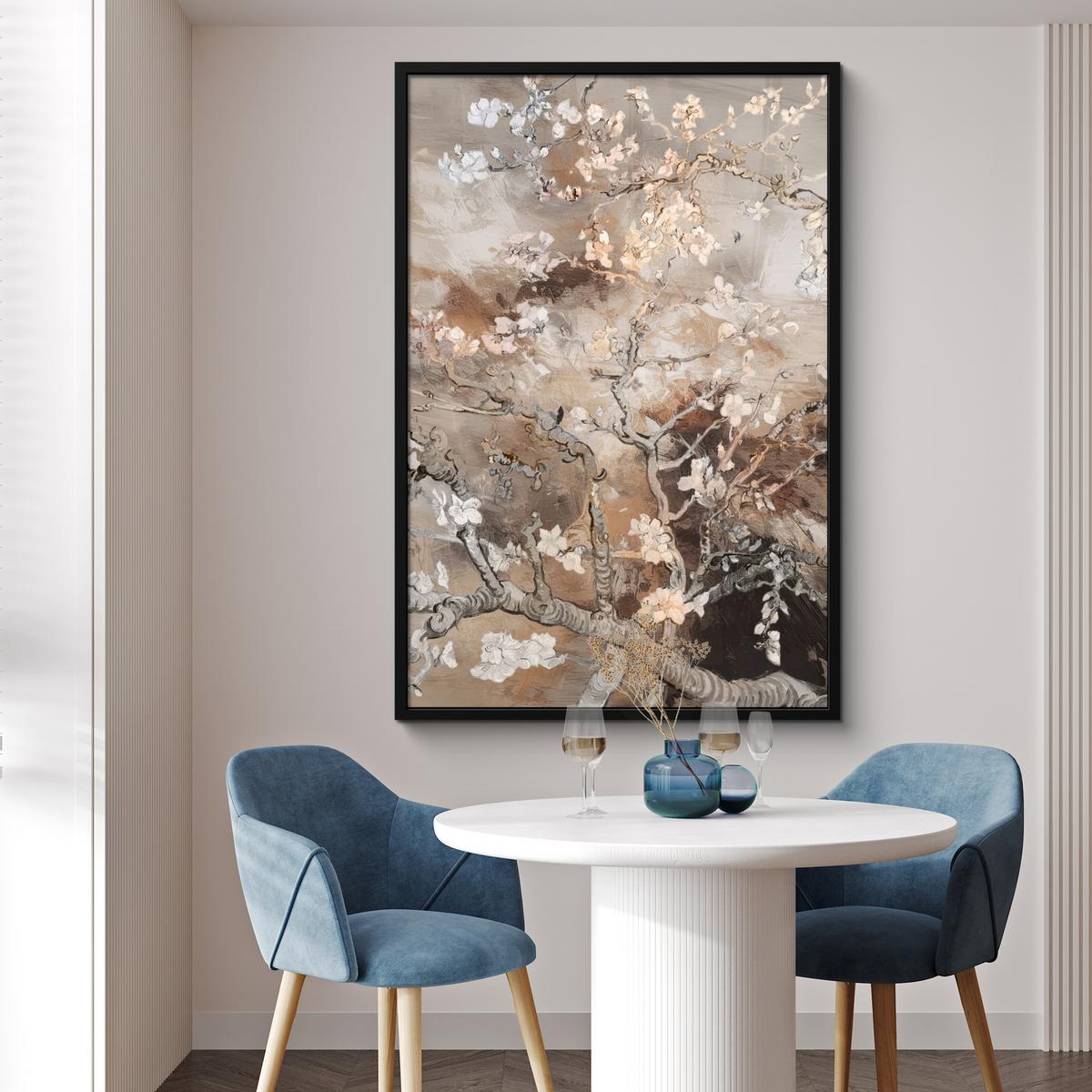 POSTER MIT RAHMENGERAHMTES BILD Mandelblüte - Kunst - Van Gogh - Beige - Abstrakt Bilderleiste 80x120 cm - Braun, Papier (80/120cm) - MuchoWow