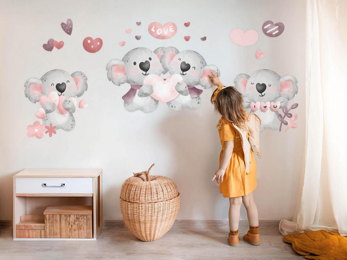 WANDAUFKLEBER 60x84cm - Pastellfarbene Koalas - Multicolor, Kunststoff (60/84/0.1cm) - Wallfluent
