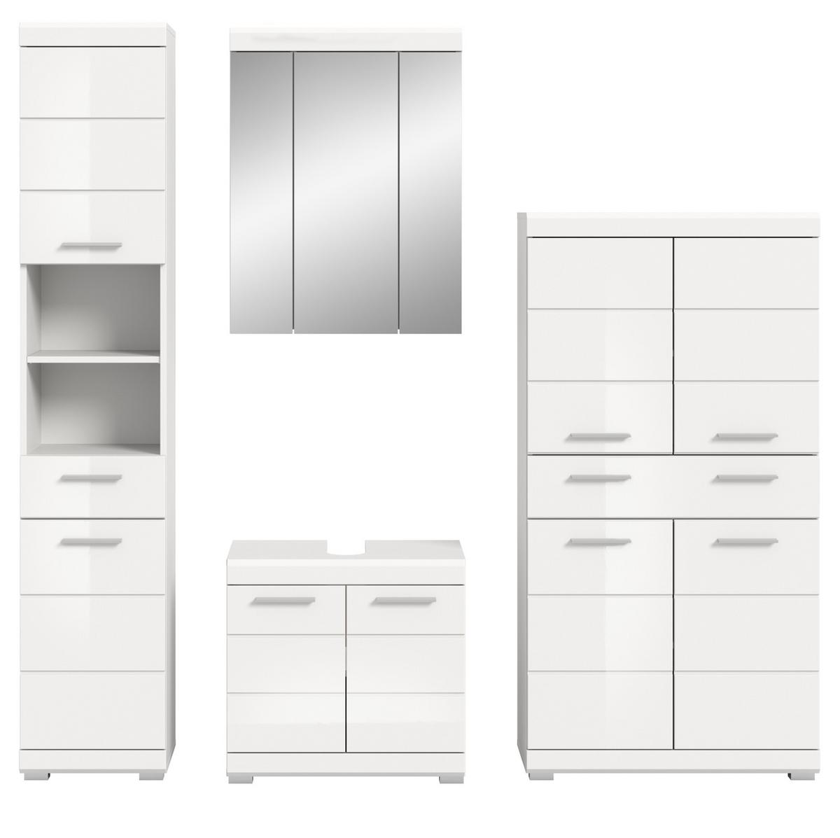 BADMÖBEL-SET weiß Hochglanz 4-teilig 200 cm, Komplettset mit viel Stauraum - Weiß Hochglanz, Glas/Holzwerkstoff (200/191/34cm) - Inn.Furn