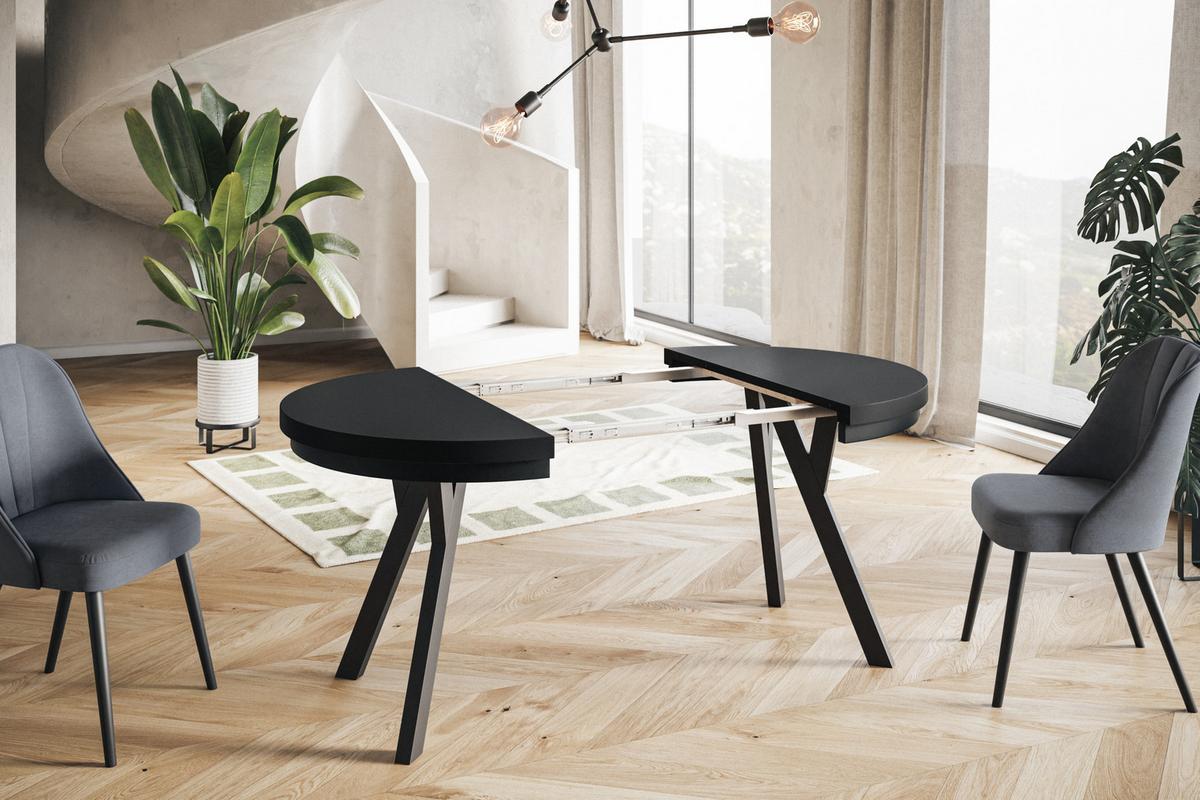 RUNDER Esstisch ausziehbar – Moderner Wohnzimmertisch und Küchentisch – Tisch mit Stabile Konstruktion, Durchmesser 100 cm - 200 cm - Farbe Schwarz - Schwarz, Holzwerkstoff (100/100/77cm) - Alpi-Möbel