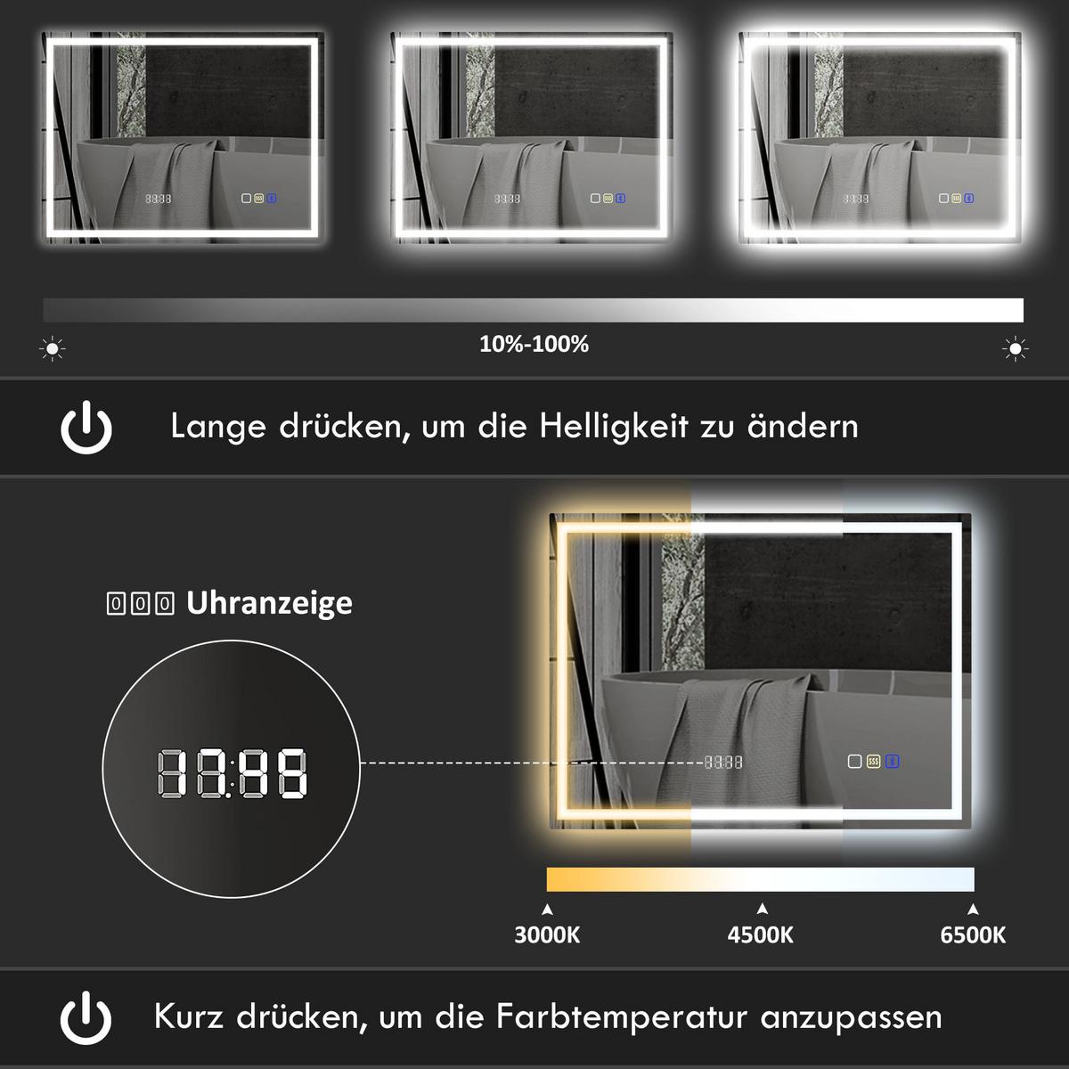 BADSPIEGEL Gehärtetes Glas Silber - Silberfarben, Glas (80/3.5/100cm) - HOMCOM