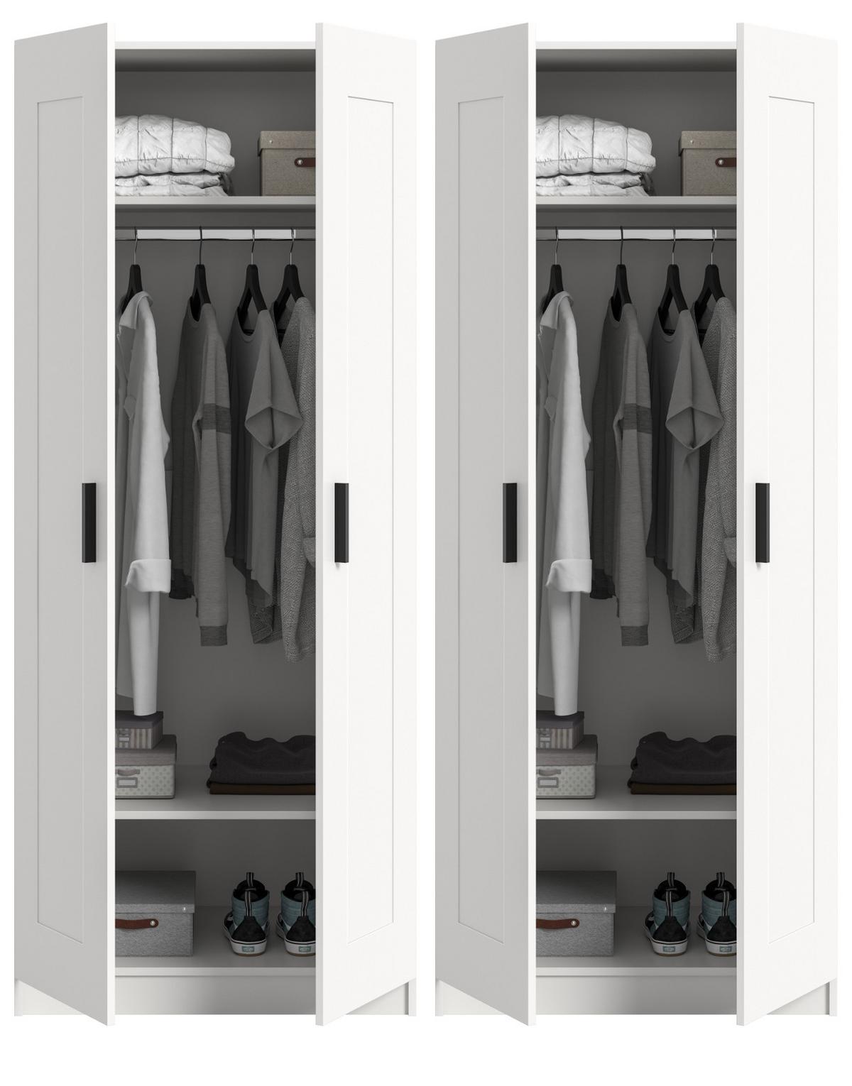 KLEIDERSCHRANK in weiß 160 x 194 cm, Drehtürenschrank 4-türig skandinavisch - Schwarz/Weiß, Holzwerkstoff/Kunststoff (160/194/56cm) - Inn.Furn