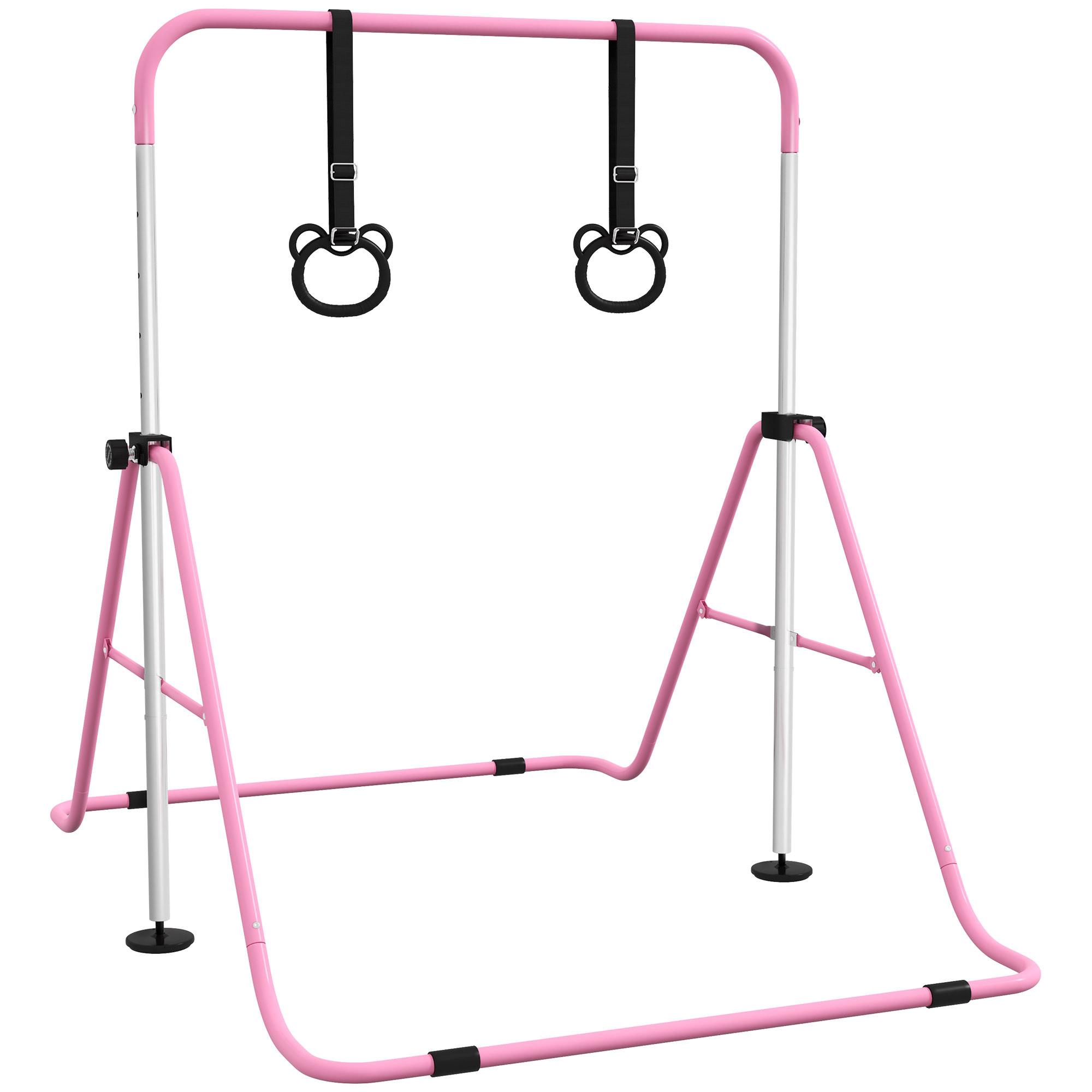 KINDER Gymnastik Turnreck 5-stufige höhenverstellbar Reckstange Stahl Rosa - Rosa, Metall (105/128/148cm) - HOMCOM
