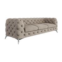 CHESTERFIELD-SOFA 3-Sitzer Laura Dunkle Creme Samt - Silberfarben/Creme, Holz/Textil (243/75/100cm) - S-Style Möbel