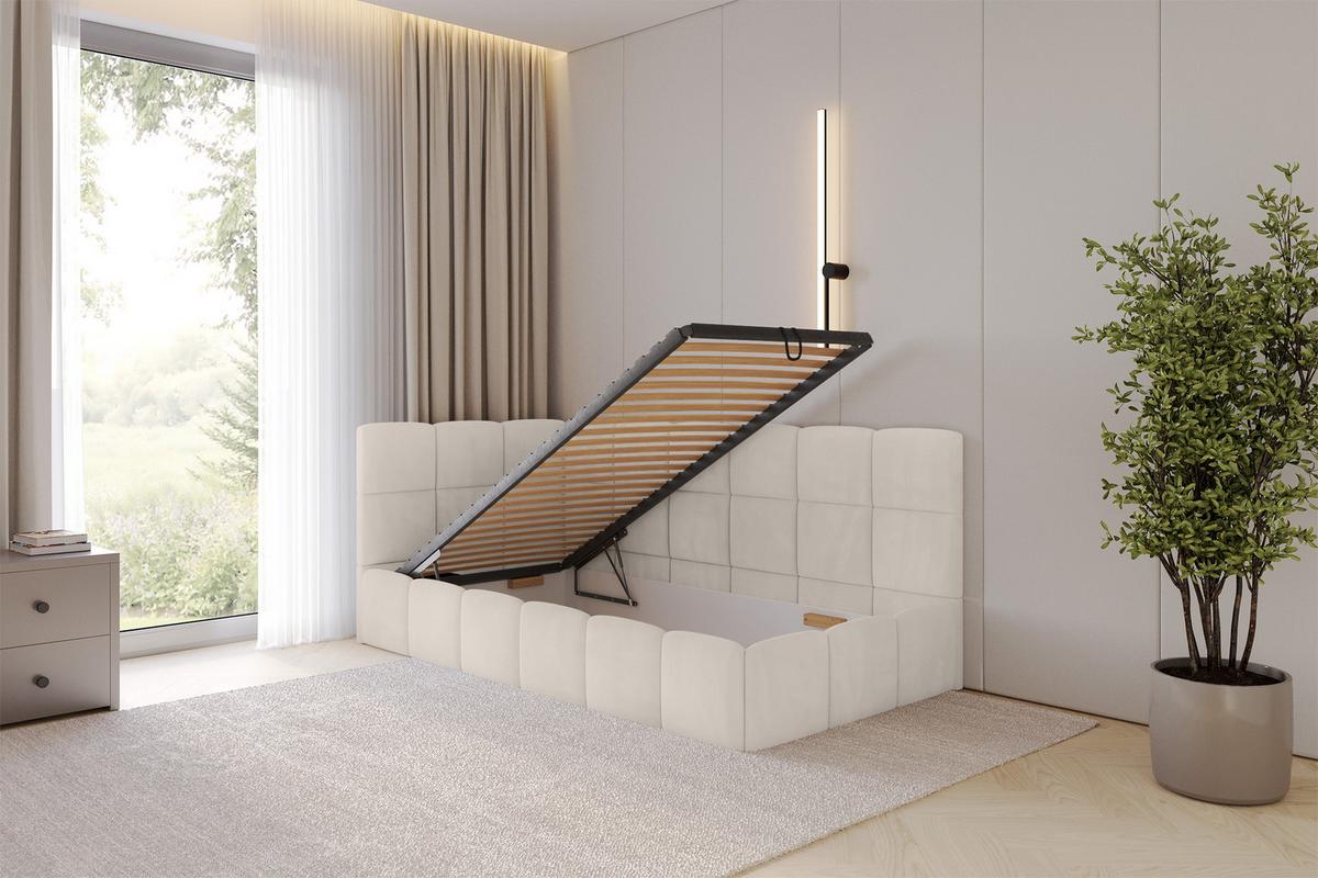 EINZELBETT Jugendbett mit Bettkasten Rechts, mit Matratze - LIVY 100x200 Beige - Beige, Holzwerkstoff/Textil (100/200cm) - ALTDECOR