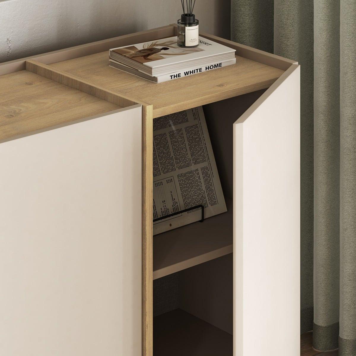SIDEBOARD mit 4 Türen, Dekor in Kaschmir und Eiche-dekor 180/45/80 cm - Beige, Holzwerkstoff (45/80/44cm) - Calicosy