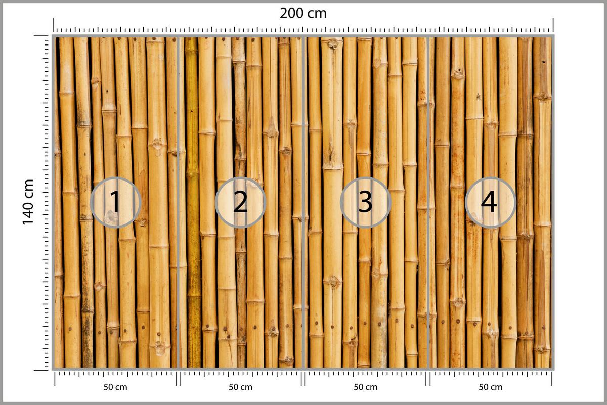 FOTOTAPETE für Küche Bambus Imitation Braune Wand Rustikal 200x140 - Orange/Braun, Papier (200/140cm) - Muralo