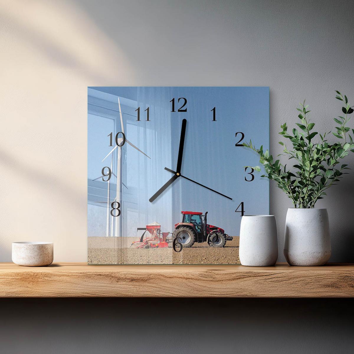 WANDUHR aus Glas 30x30 cm - Traktorenfeld - Multicolor, Glas (30/30/0.4cm) - TULUP