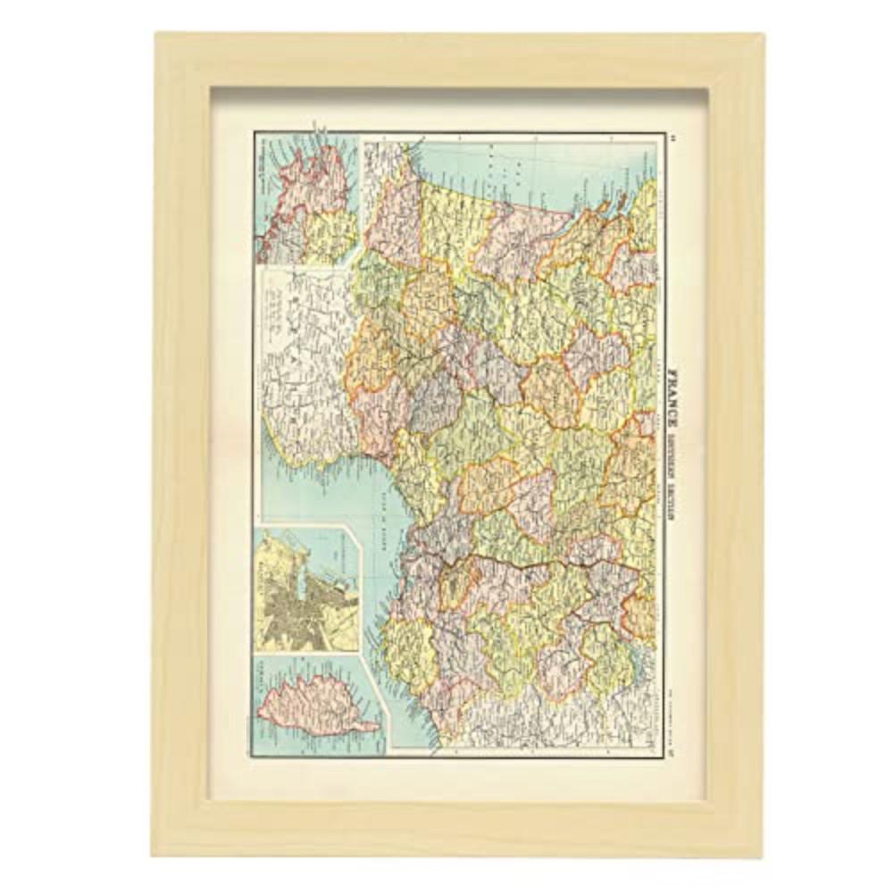 POSTER Vintage Karten – Südfrankreich A4 Rahmen Aus Hellem Holz - Beige, Papier (29.7/5/21cm) - Nacnic