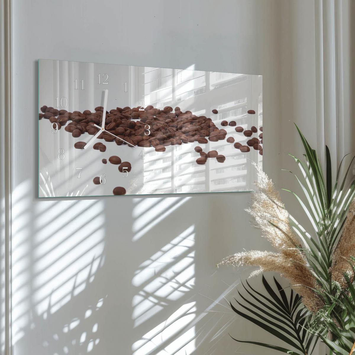 WANDUHR aus Glas 60x30 cm - Kaffeebohnen - Braun, Glas (60/30/0.4cm) - TULUP