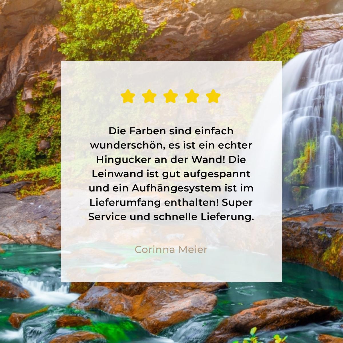 LEINWANDBILD Natur - Wasserfall - Pflanzen - Bäume - Sonne Wandbild 40x30 cm - Olivgrün, Textil (40/30cm) - MuchoWow