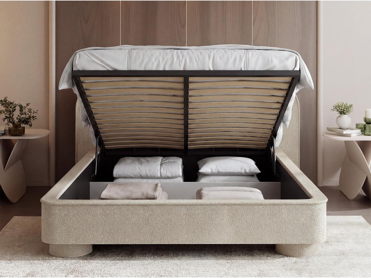 POLSTERBETT Aurora mit Bettkasten, Lattenrost & gepolsterten Füßen in Beige Boucle 140x200 cm - Beige/Birkefarben, Textil/Metall (140/200cm) - WFL GROUP