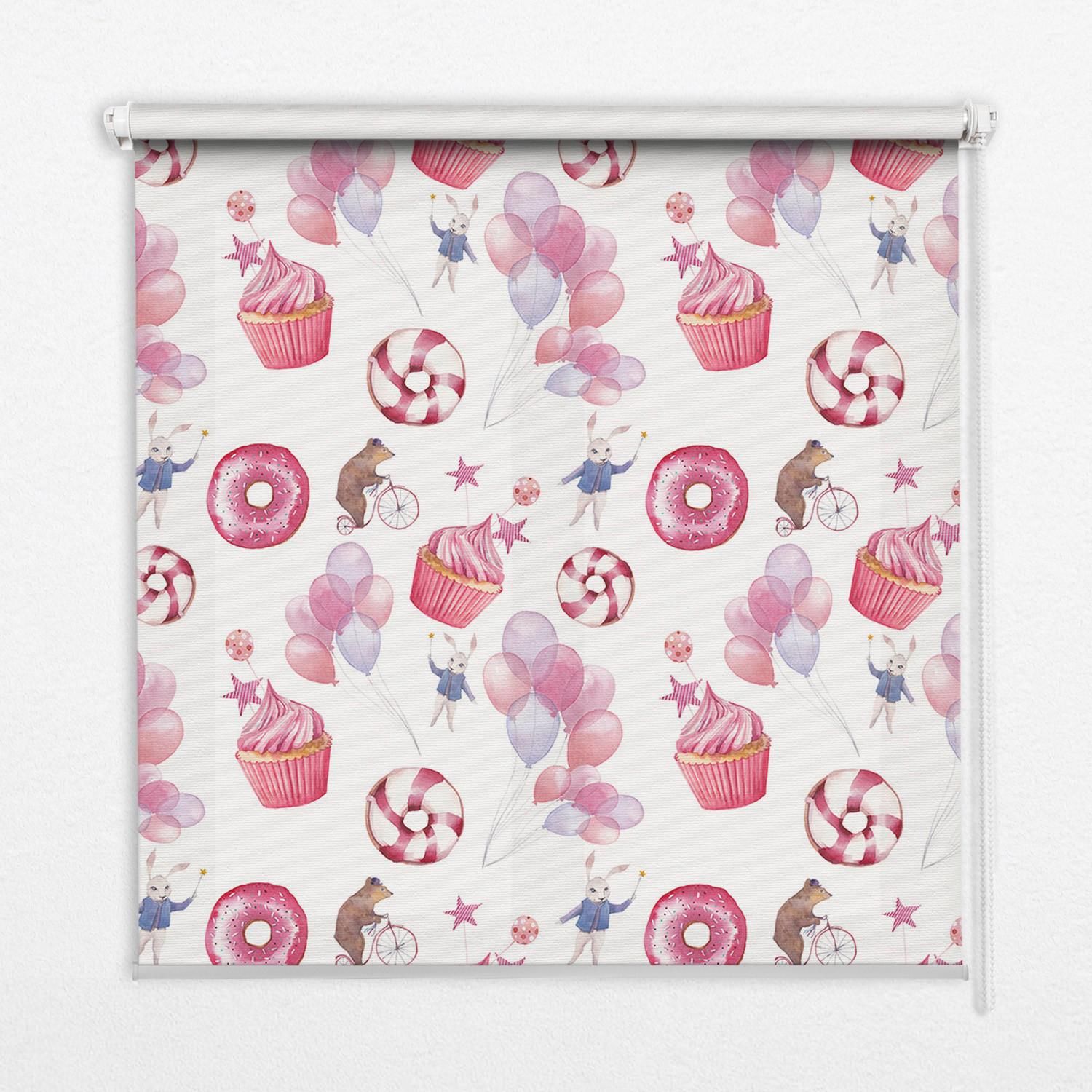 INNENROLLO - Fensterrollo - Rollo - 90x140 cm - Rosa Luftballons, Donuts und Hasen - Pink, Kunststoff (90/140/0.5cm) - TULUP