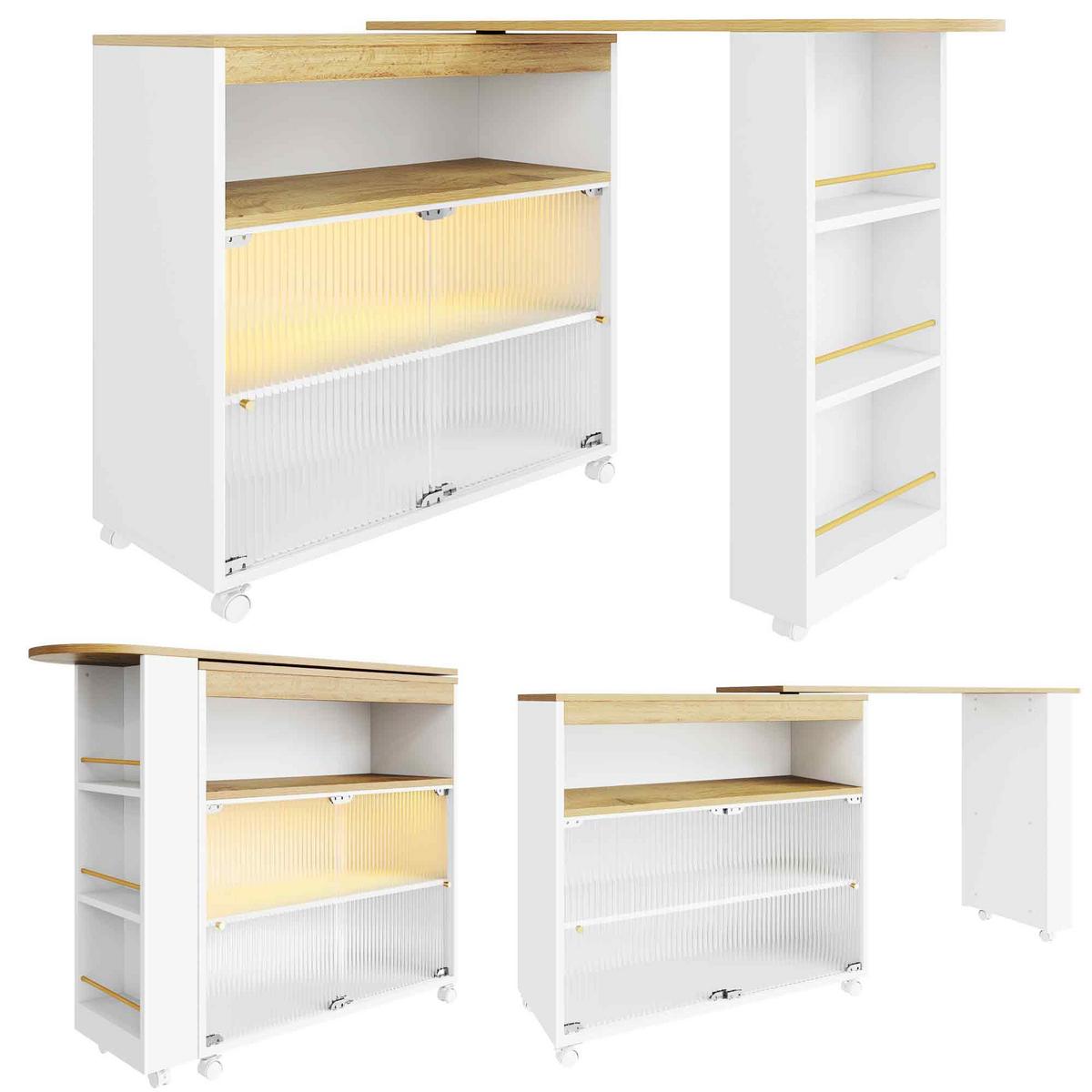 BARTISCH ausziehbar mit led & rollen - Weiß, Holzwerkstoff (39/138/105cm) - Urban Meuble