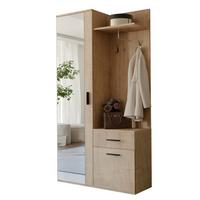 GARDEROBENSCHRANK mit Spiegel-mit Ablagen und Kleiderstange - Braun, Holzwerkstoff (97/195/30cm) - Idohome