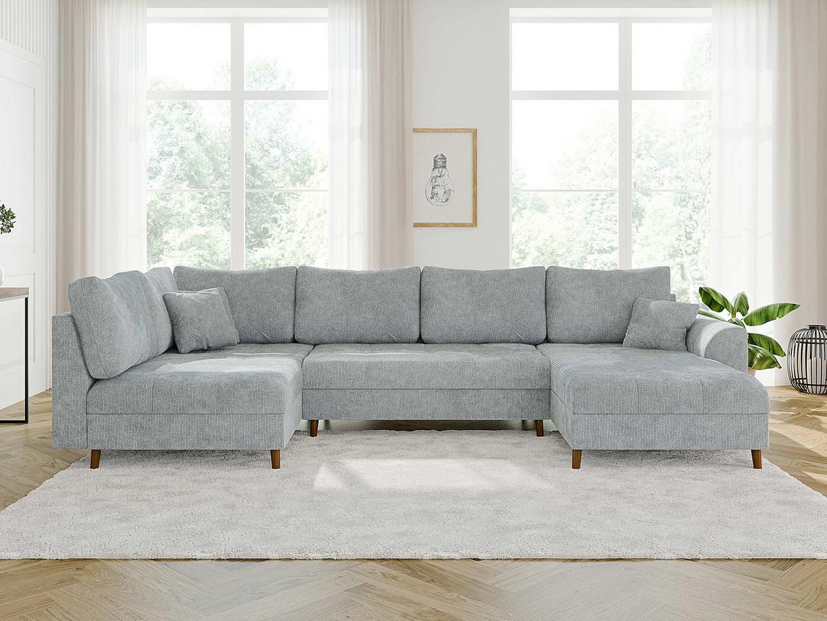 WOHNLANDSCHAFT Sigurd Hellgrau Chenille - Ottomane rechts - Hellgrau/Braun, Holz/Textil (310/81/161cm) - S-Style