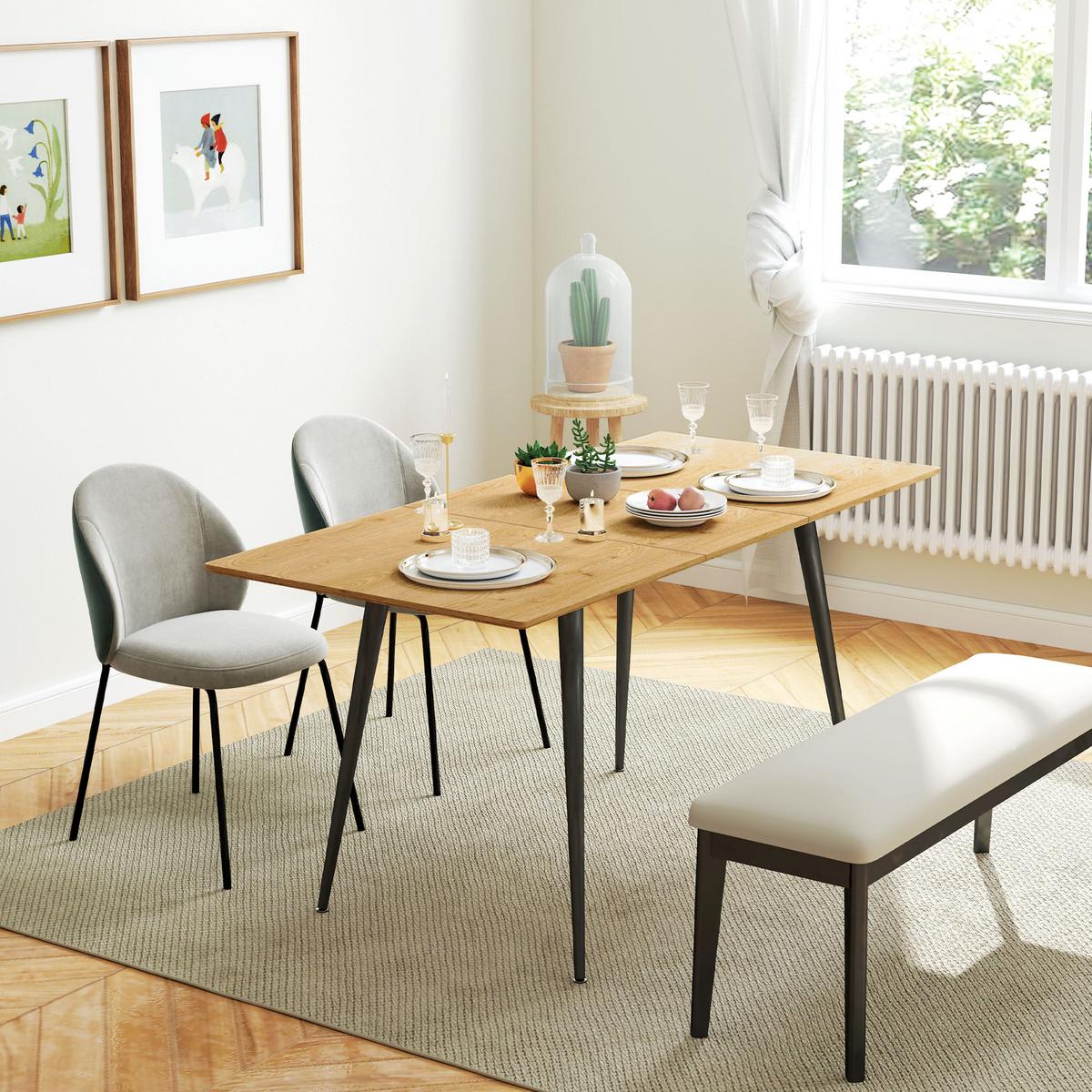ESSTISCH ausziehbar 120/160 x 75 cm Küchentisch für 6-8 Personen Stahl, Natur - Schwarz/Naturfarben, Holzwerkstoff/Metall (160/75/77cm) - HOMCOM