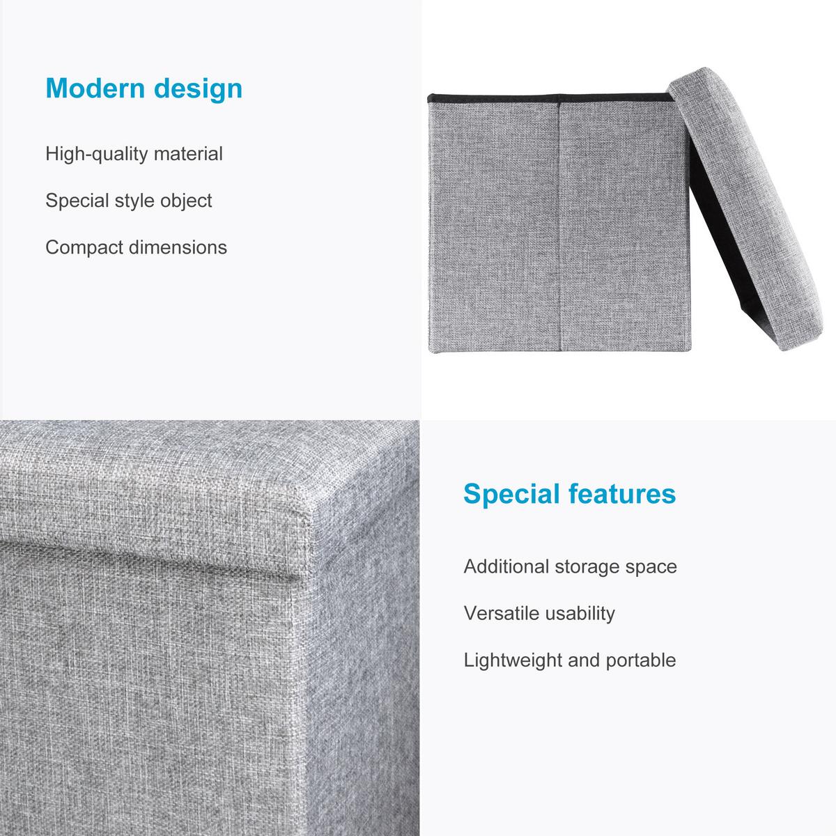 SITZHOCKER mit Stauraum 30/30/30 cm (Grau) - Grau, Textil (38/38/38cm) - Intirilife