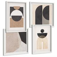 BILDER SET 4er Set - 50x50 cm & 40x60 cm Weißer Rahmen - Abstrakte Formen beige braun - Weiß, Kunststoff (50/50cm) - TULUP