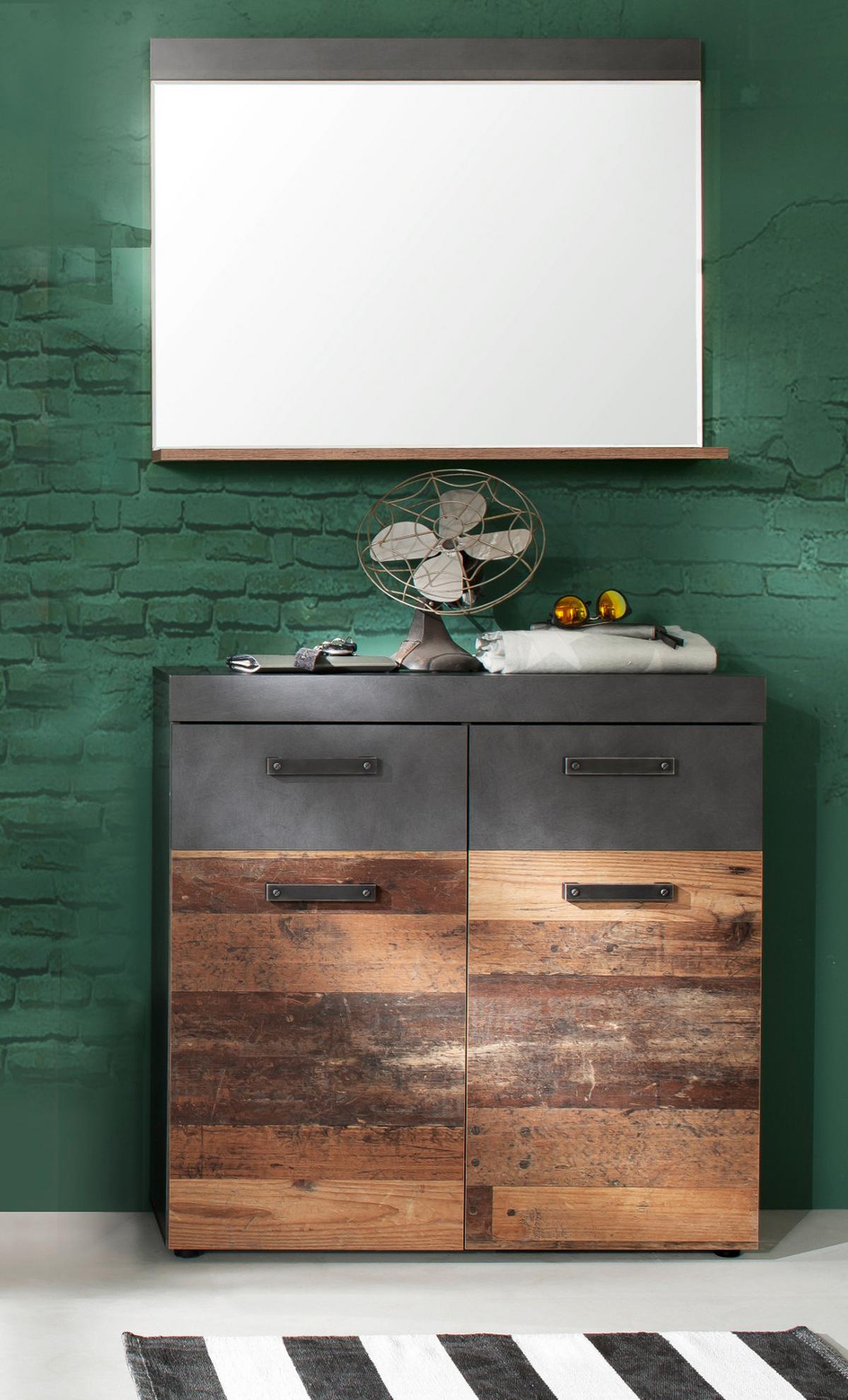 GARDEROBE Old Used Wood mit grau 2-teilig 90 x 192 cm, Set mit Spiegel - Silberfarben/Schwarz, Glas/Holzwerkstoff (90/192/34cm) - Top.Furn