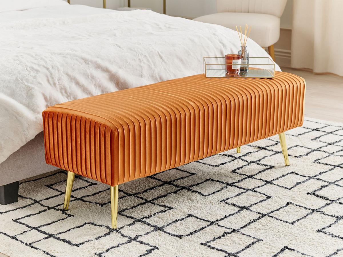 POLSTERBANK Samtstoff Orange Paterson - Orange, Textil (118/42/40cm) - Beliani
