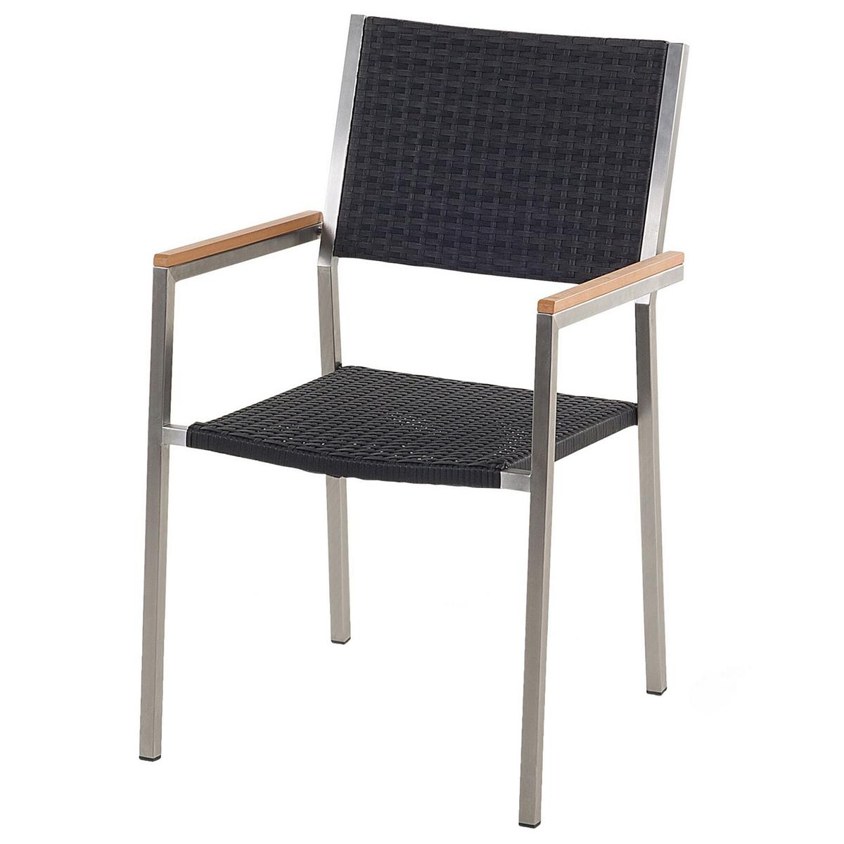GARTENMÖBEL-SET 6-Sitzer Glasplatte schwarz Rattan schwarz Grosseto - Silberfarben/Schwarz, Glas - Beliani