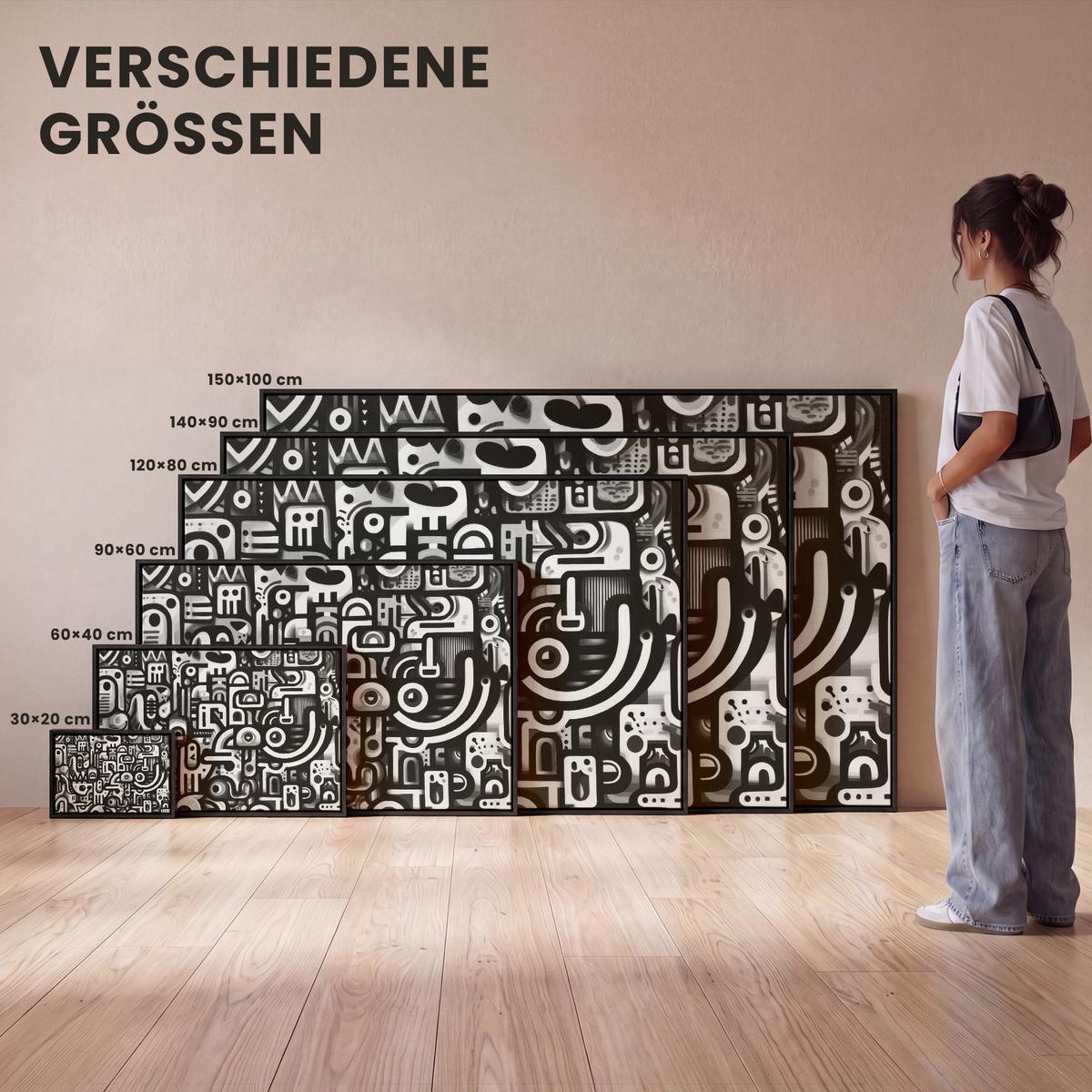 LEINWAND Bilder mit Rahmen - Symbole - Abstrakt - Grafik - Schwarz - 120x80 - Schwarz, Textil (120/80cm) - MuchoWow