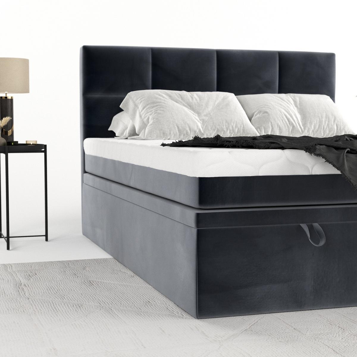 BOXBETT Tessa 140/200 cm Dunkelgrau im Kronos Stoff - Dunkelgrau/Schwarz, Holz/Holzwerkstoff (140/200cm) - AltaBeds